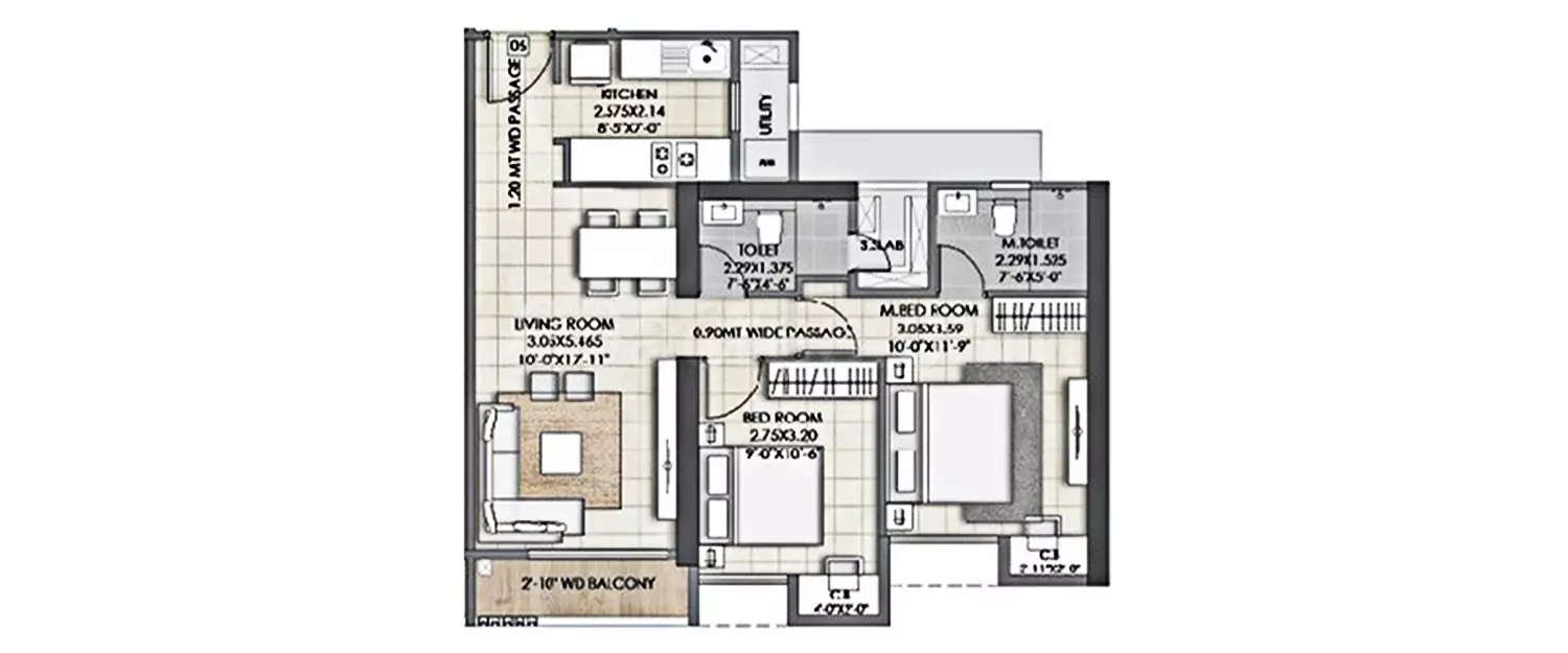 Floor plan for 2 BHK
