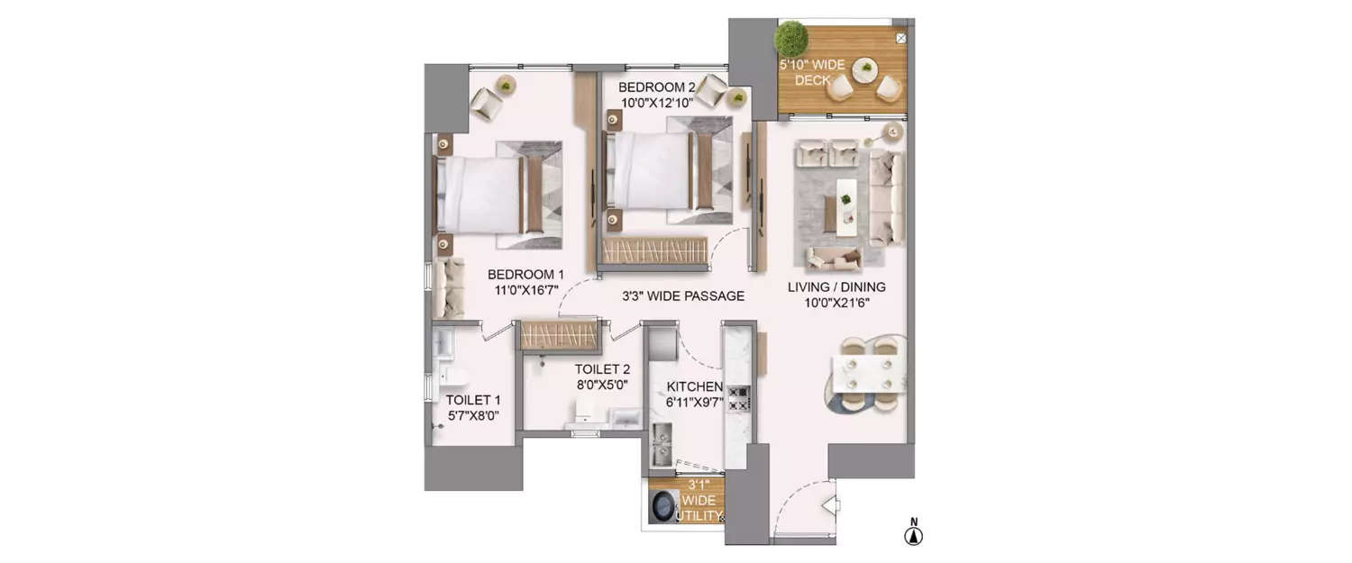 Floor plan for 2 BHK