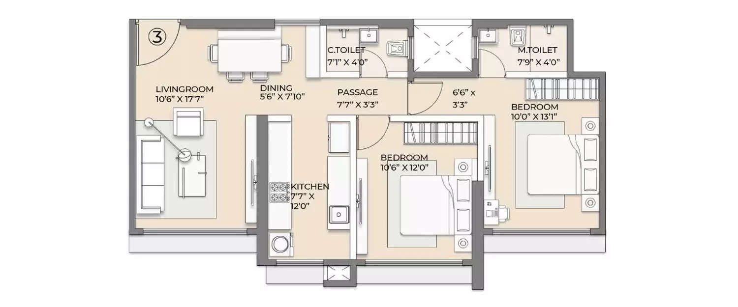 Floor plan for 2 BHK
