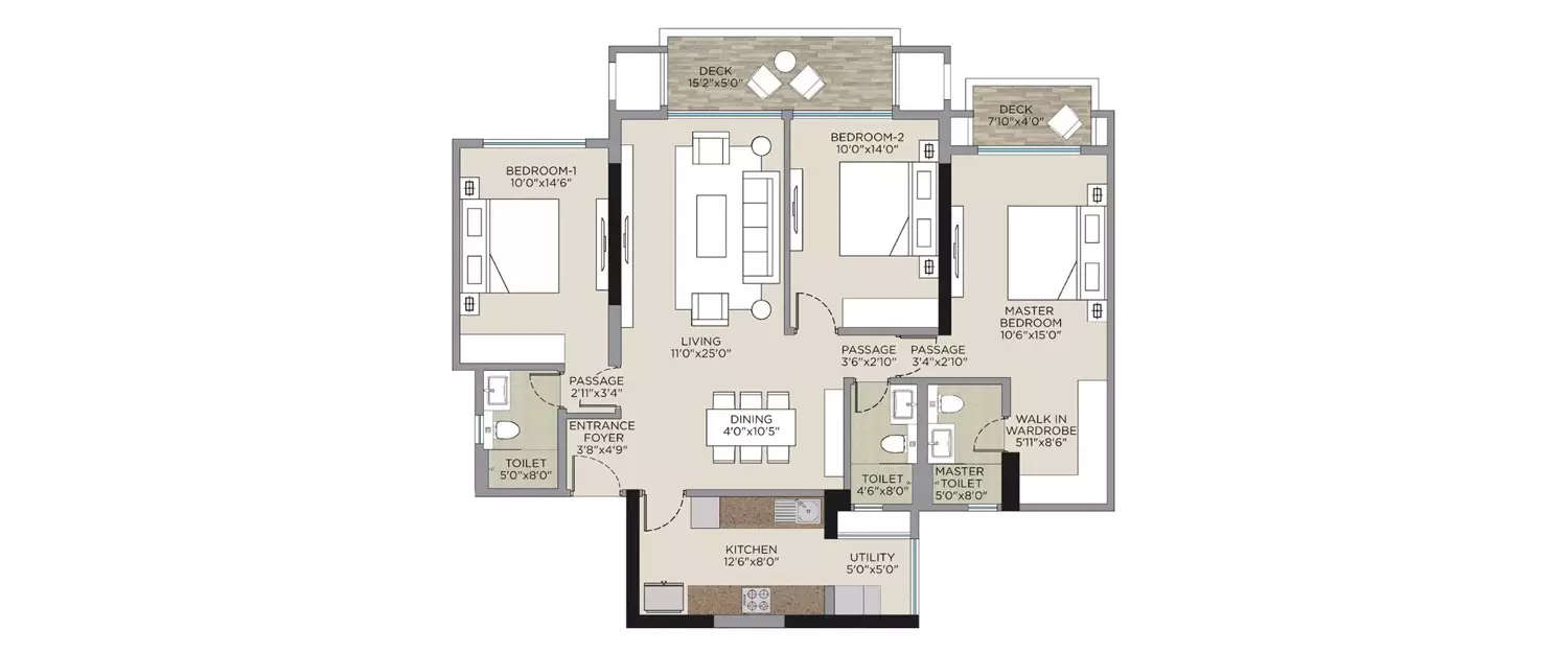 Floor plan for 3 BHK