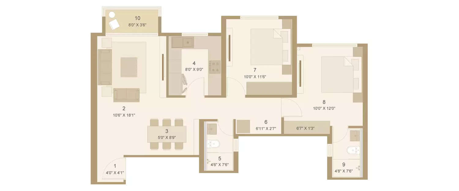 Floor plan for 2 BHK