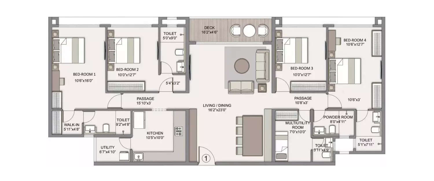 Floor plan for 4 BHK