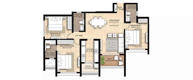 Lodha Giardino Kharadi - Floor plan 3 BHK 1866 Sq.ft