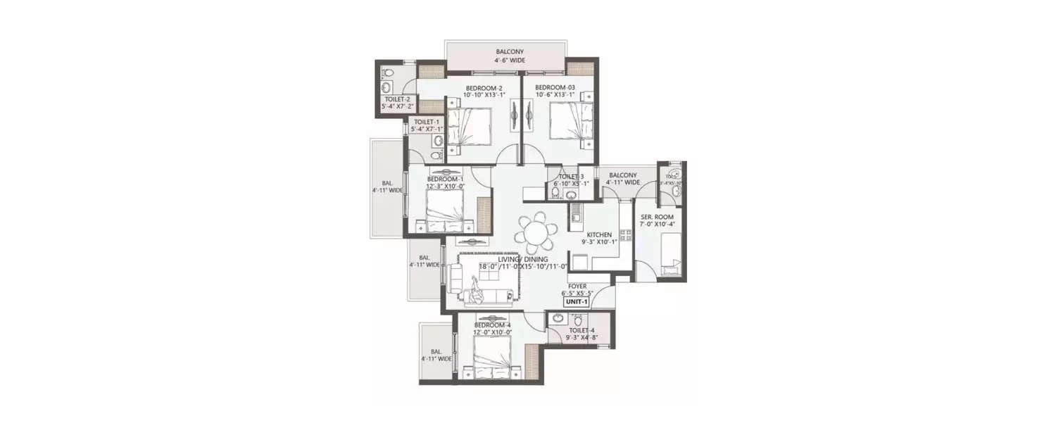 Floor plan for 4 BHK