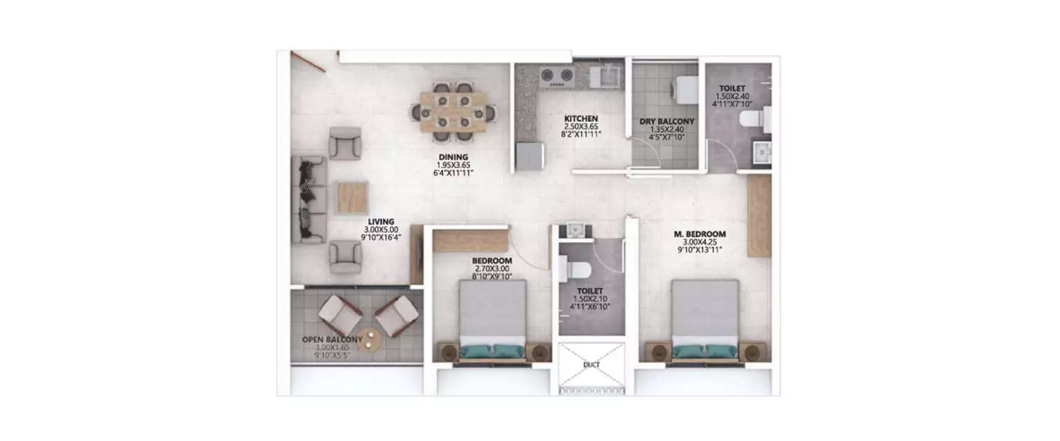 Floor plan for 2 BHK
