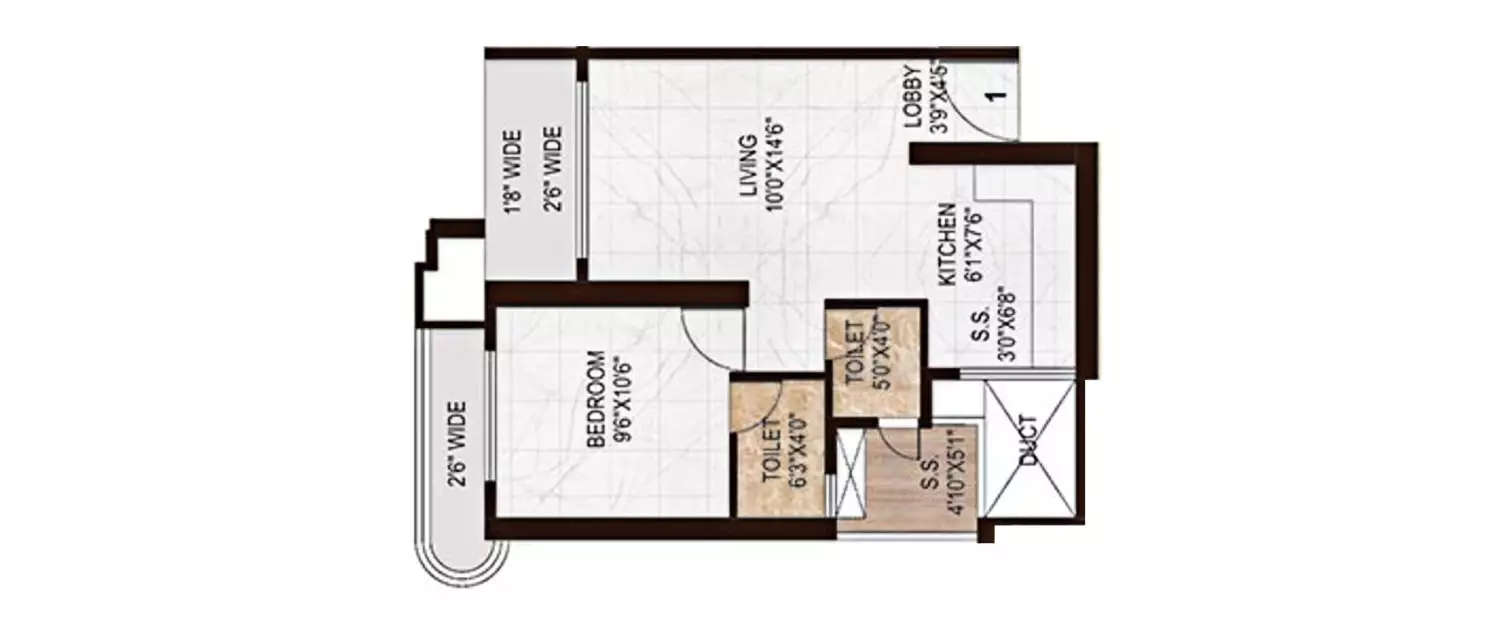 Floor plan for 1 BHK