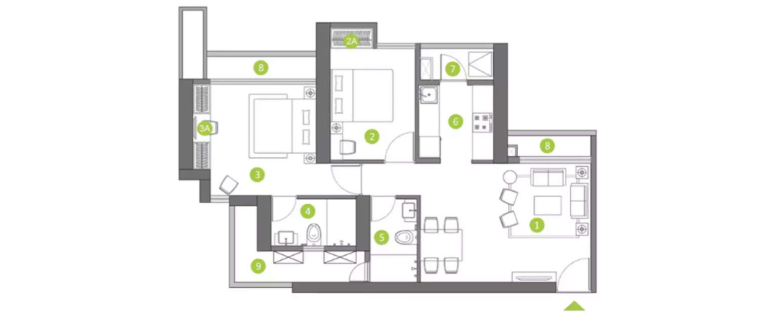 Floor plan for 2 BHK