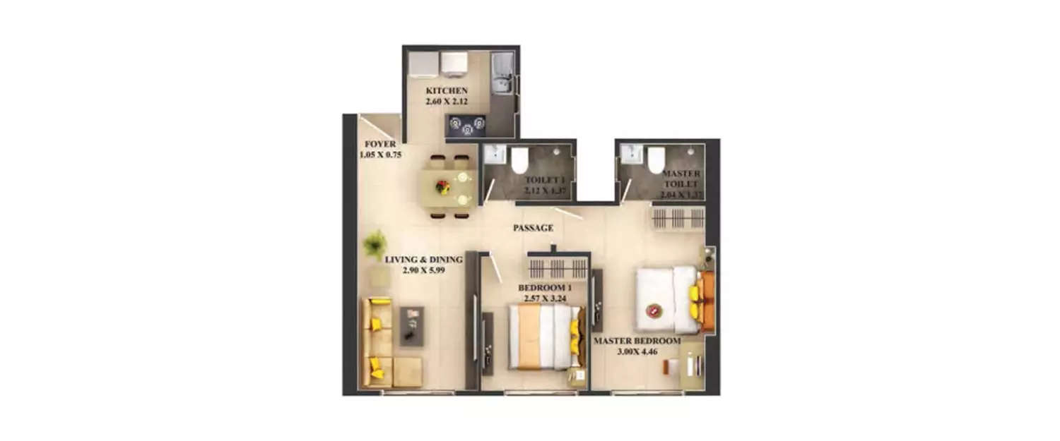 Floor plan for 2 BHK