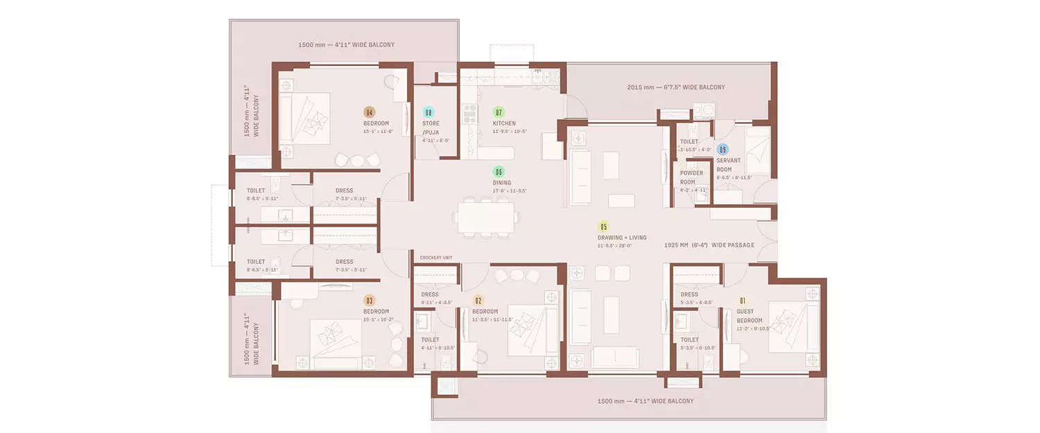 Floor plan for 4 BHK