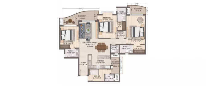 Jashn Elevate Golf City - Floor plan 3 BHK  Sq.ft