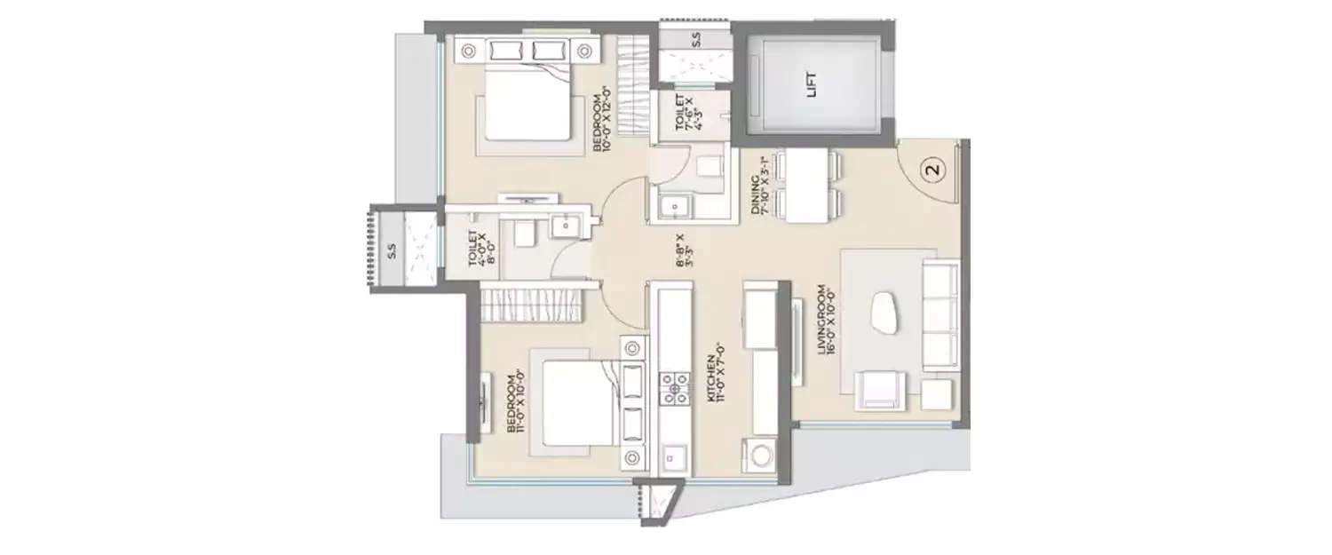 Floor plan for 2 BHK