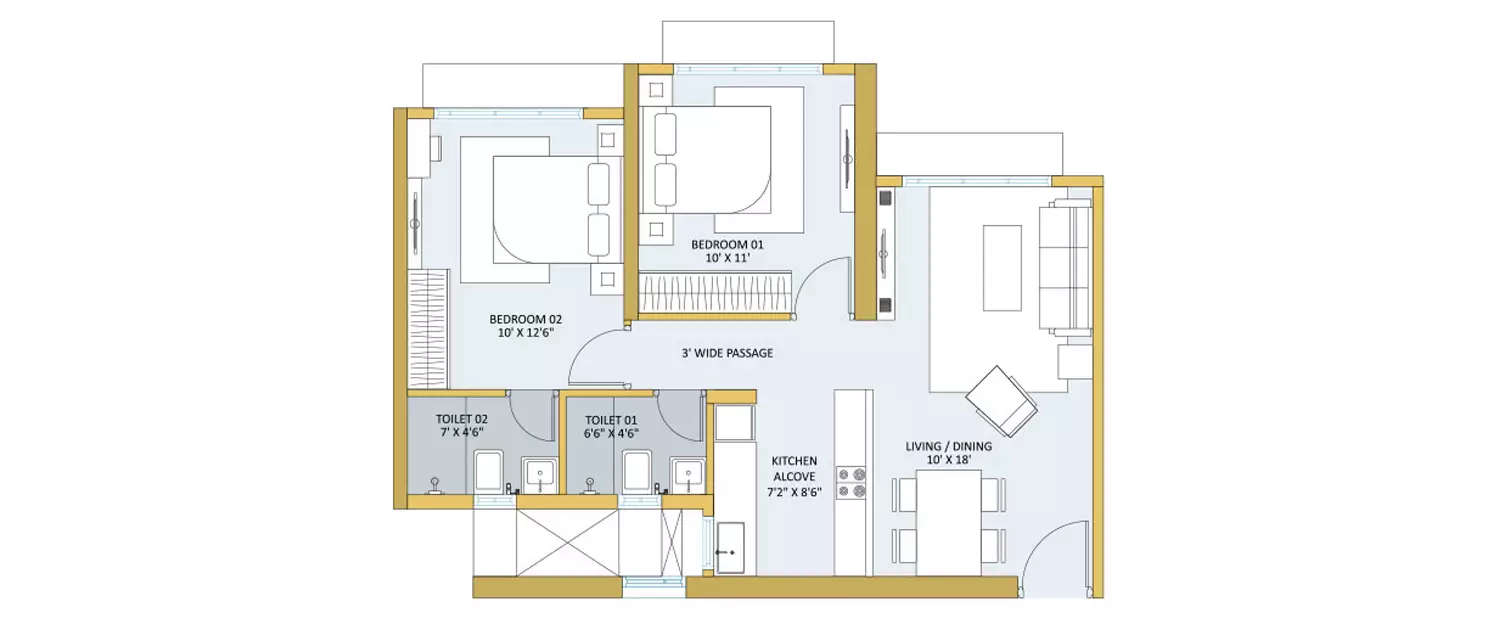 Floor plan for 2 BHK