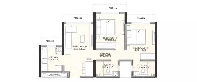 Jp Infra Highway Touch Andheri - Floor plan 2 BHK 530 Sq.ft