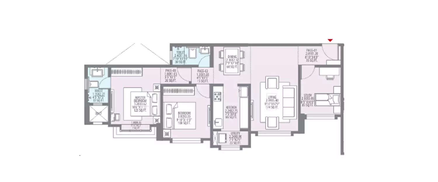 Floor plan for 2.5 BHK