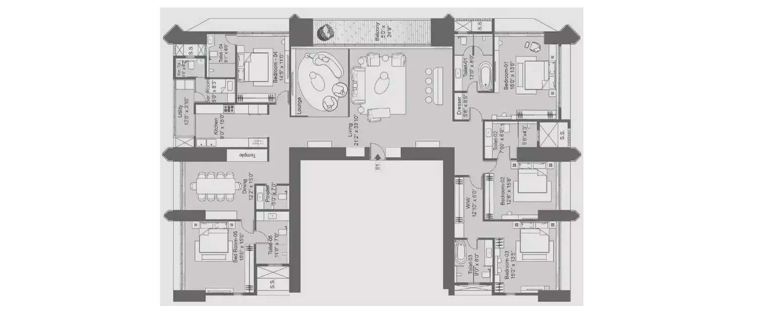 Floor plan for 5 BHK