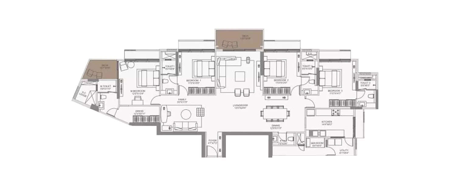 Floor plan for 4 BHK