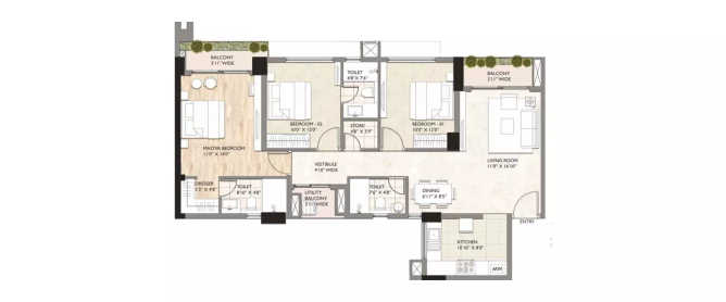 Sahu City Pearl Muazzam Nagar - Floor plan 3.5 BHK 1086 Sq.ft