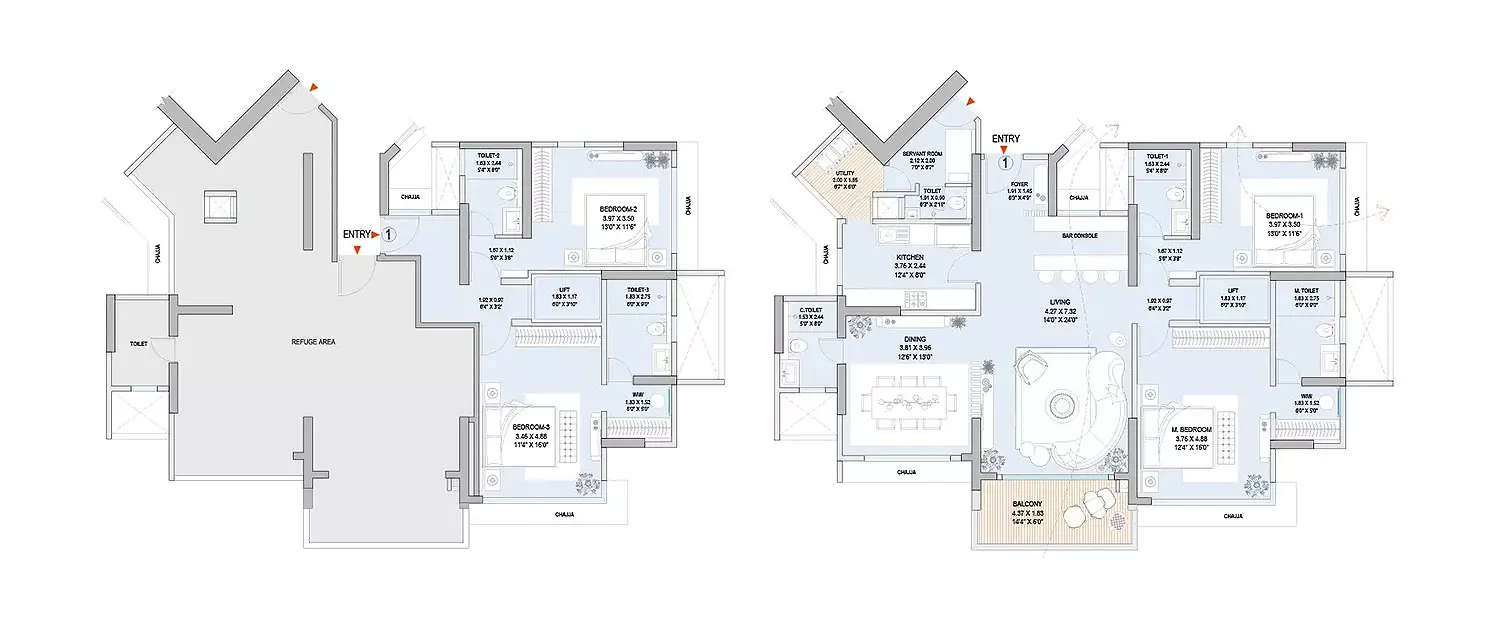 Floor plan for 4 BHK
