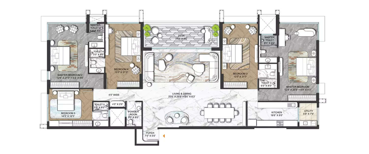 Floor plan for 5 BHK