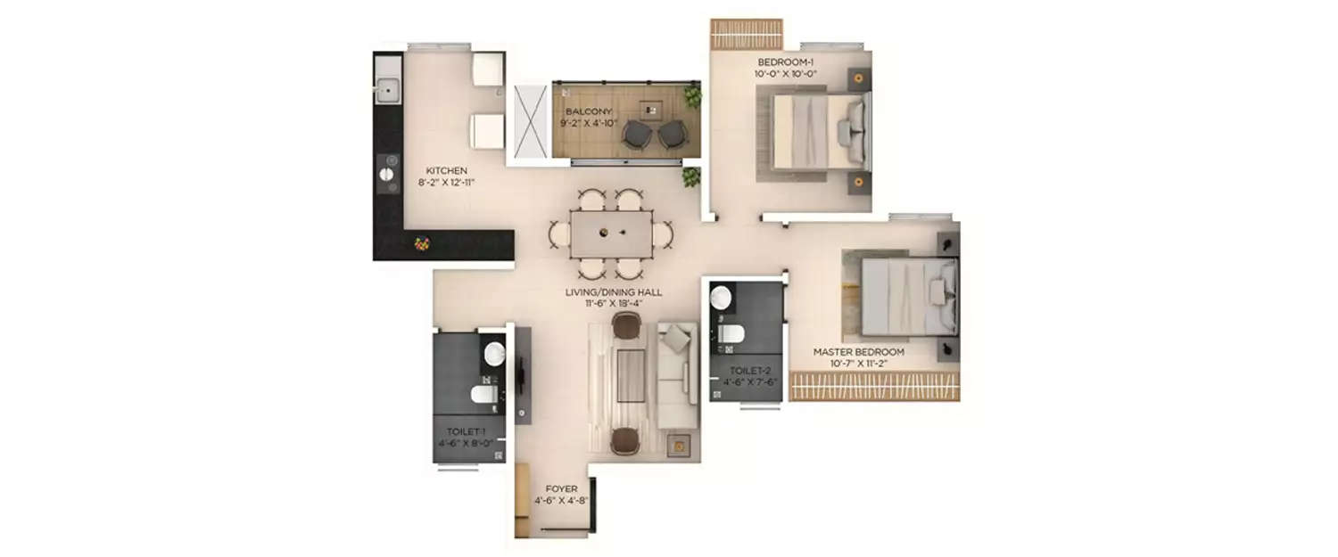 Floor plan for 2 BHK