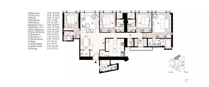 Lodha Trump Tower Worli - Floor plan 4 BHK 1601 Sq.ft