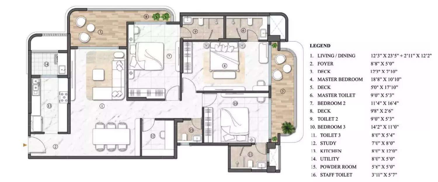 Floor plan for 3 BHK