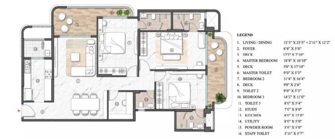 Lodha Acenza Andheri - Floor plan 3 BHK 1649 Sq.ft