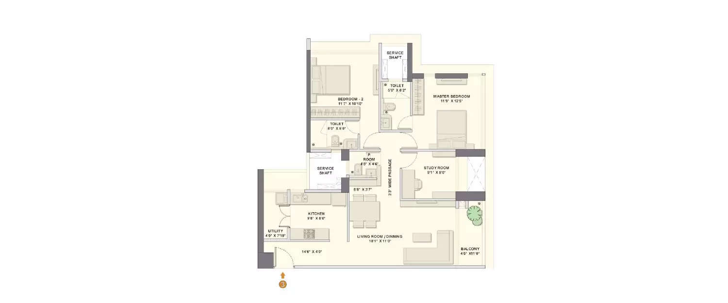 Floor plan for 2.5 BHK