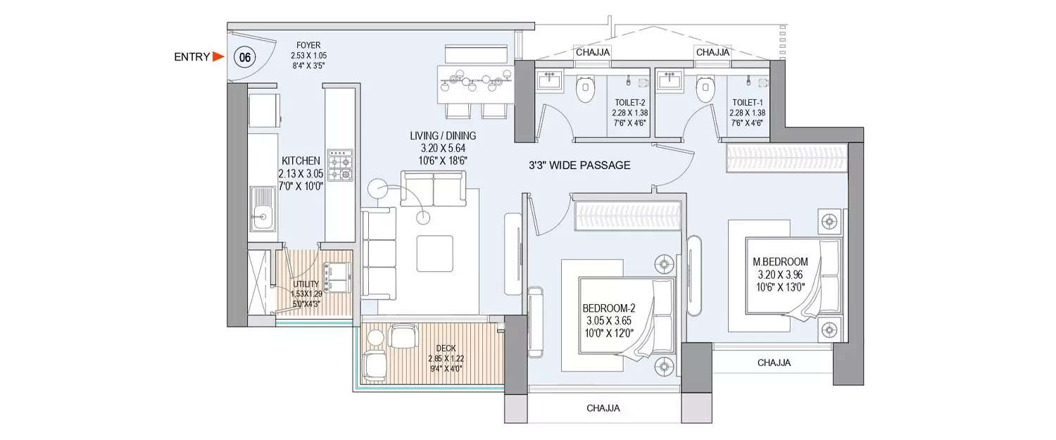 Floor plan for 2 BHK