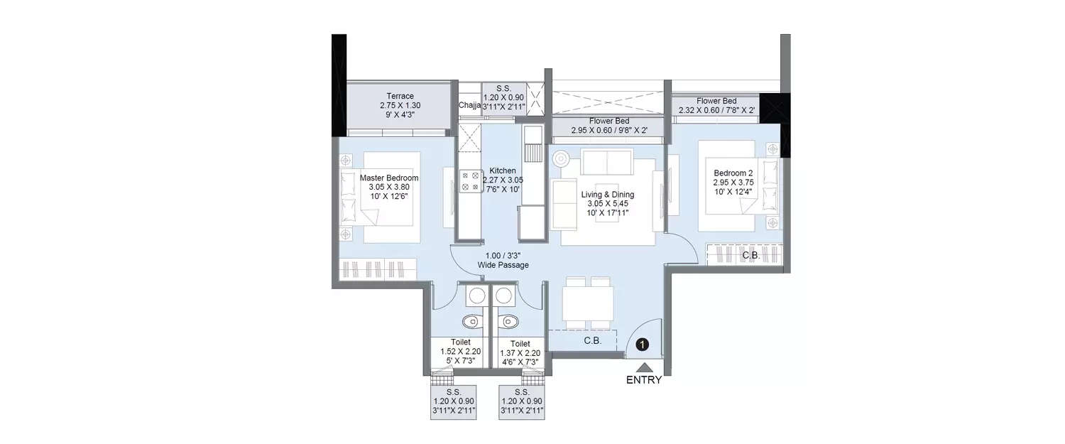Floor plan for 2 BHK
