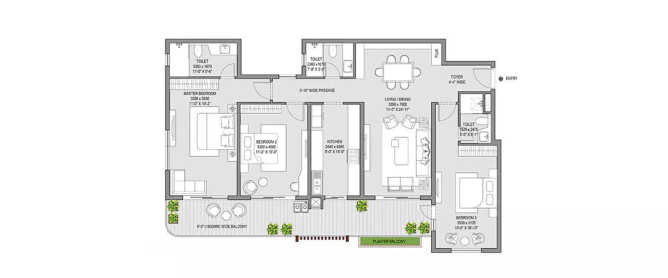 Eldeco Hanging Gardens Shaheed Nagar - Floor plan 3 BHK 2178 Sq.ft