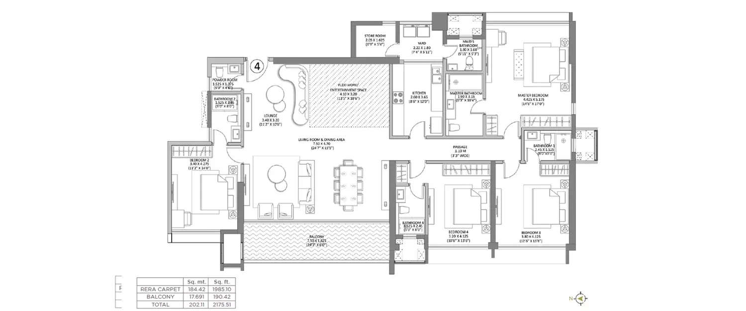 Floor plan for 4 BHK