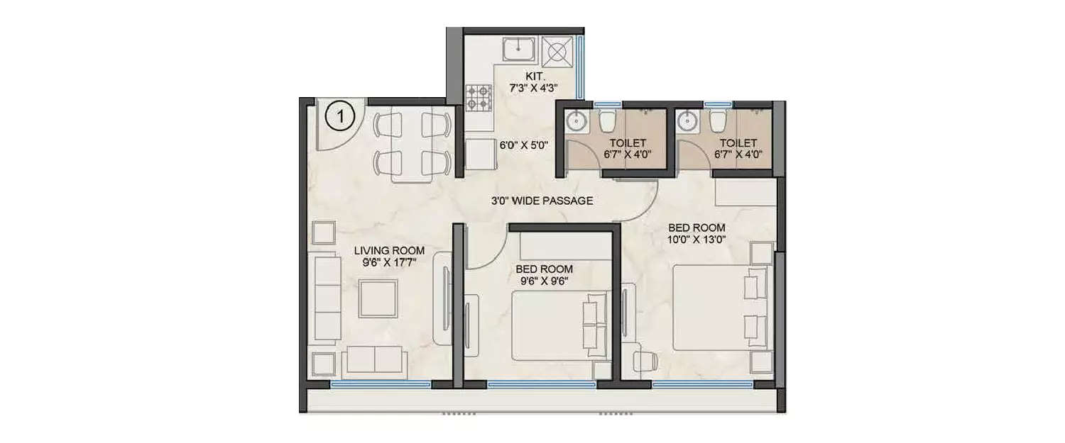 Floor plan for 2 BHK