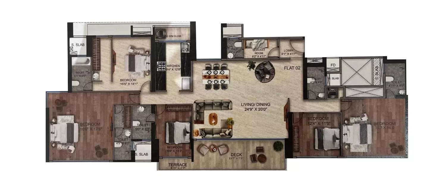 Floor plan for 5 BHK