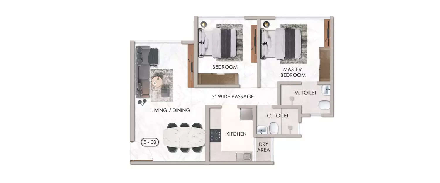 Floor plan for 2 BHK
