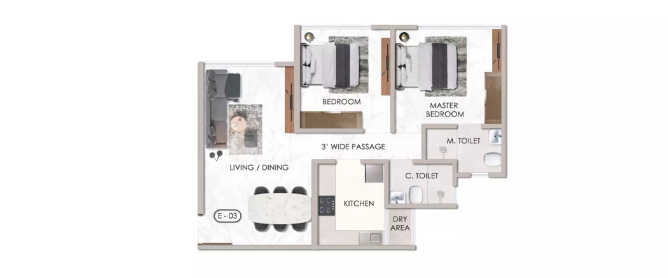 Sheth Chunabhatti Sion - Floor plan 2 BHK 684 Sq.ft