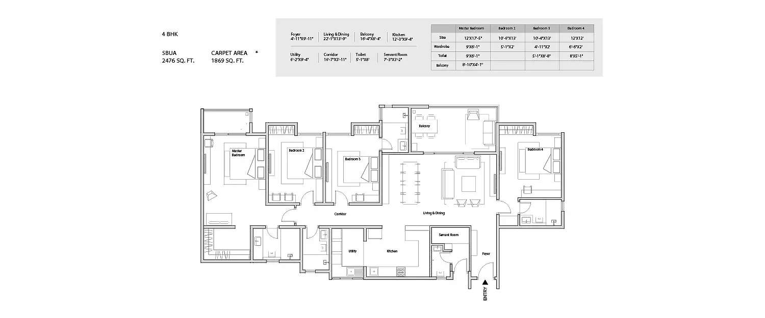 Floor plan for 4 BHK