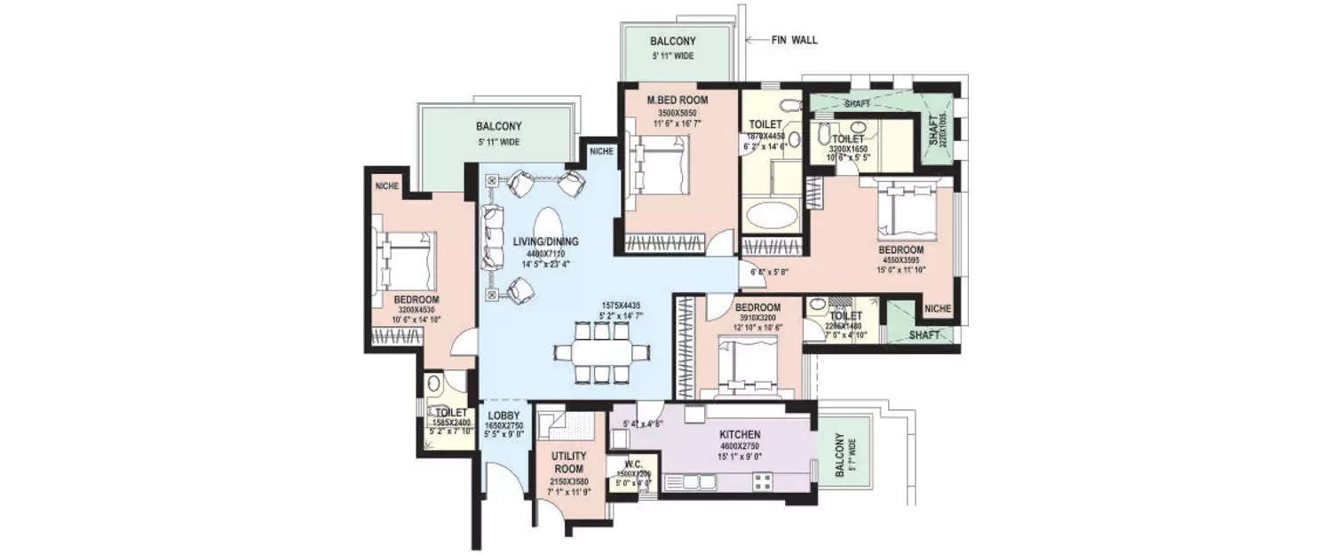 Floor plan for 4 BHK