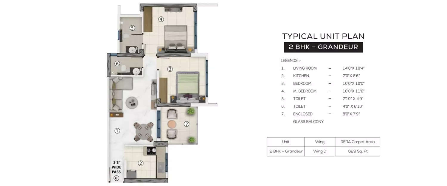 Floor plan for 2 BHK