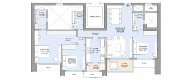 Godrej Horizon Wadala - Floor plan 3 BHK 1053 Sq.ft