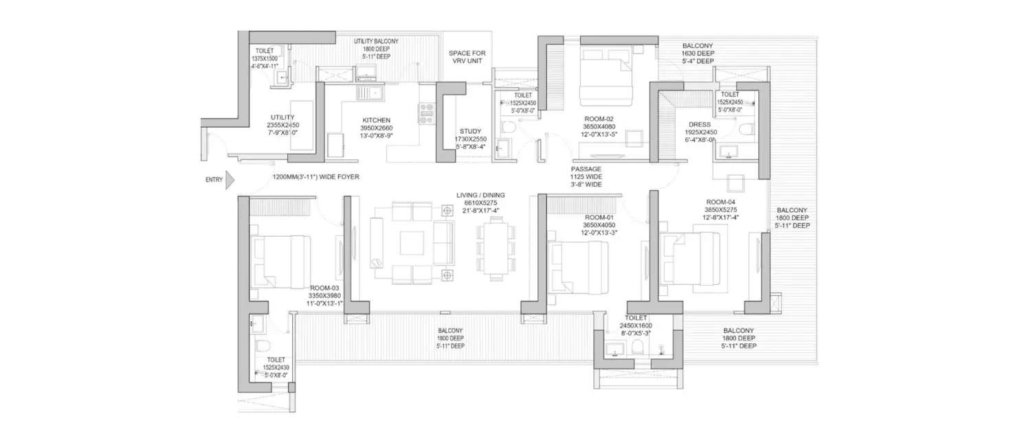 Floor plan for 4 BHK