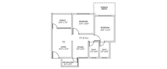 Kolte Patil Umang Premiere Wagholi - Floor plan 2 BHK 900 Sq.ft