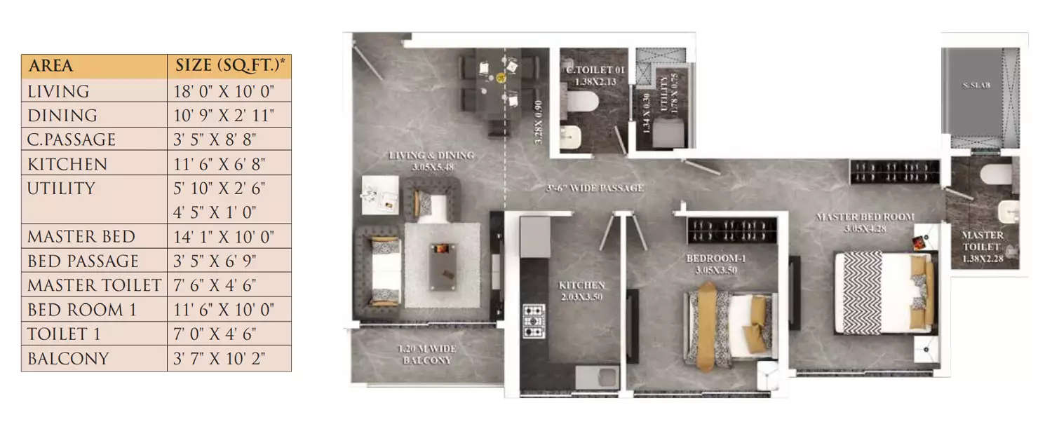 Floor plan for 2 BHK