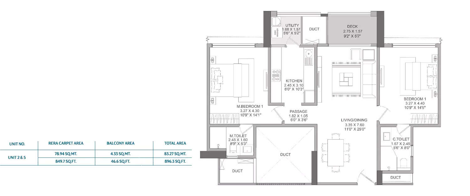 Floor plan for 2 BHK