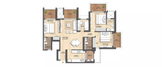 Lodha Aura Wadala - Floor plan 3.5 BHK 1309 Sq.ft