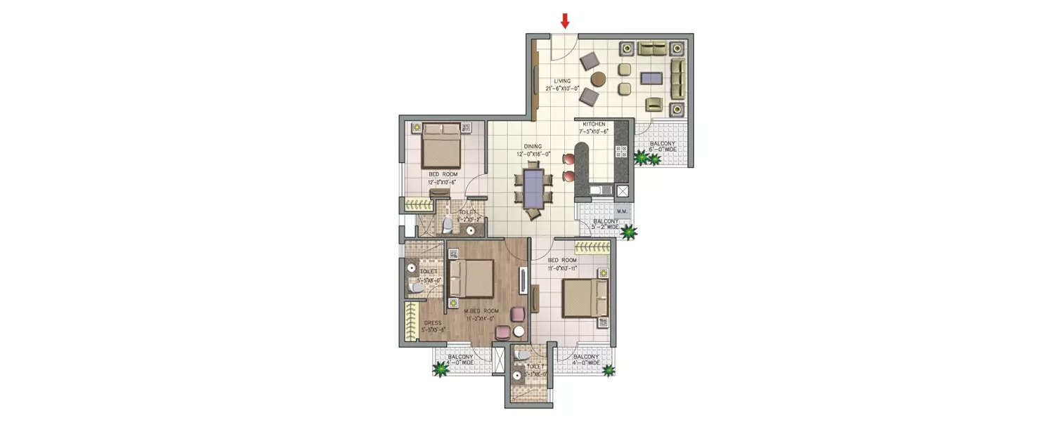 Floor plan for 3 BHK