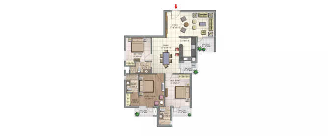 Purva Emerald Bay Mundhwa - Floor plan 3 BHK 1075 Sq.ft