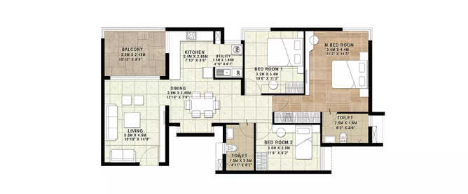 Brigade Horizon Kengeri. - Floor plan 3 BHK 1473 Sq.ft