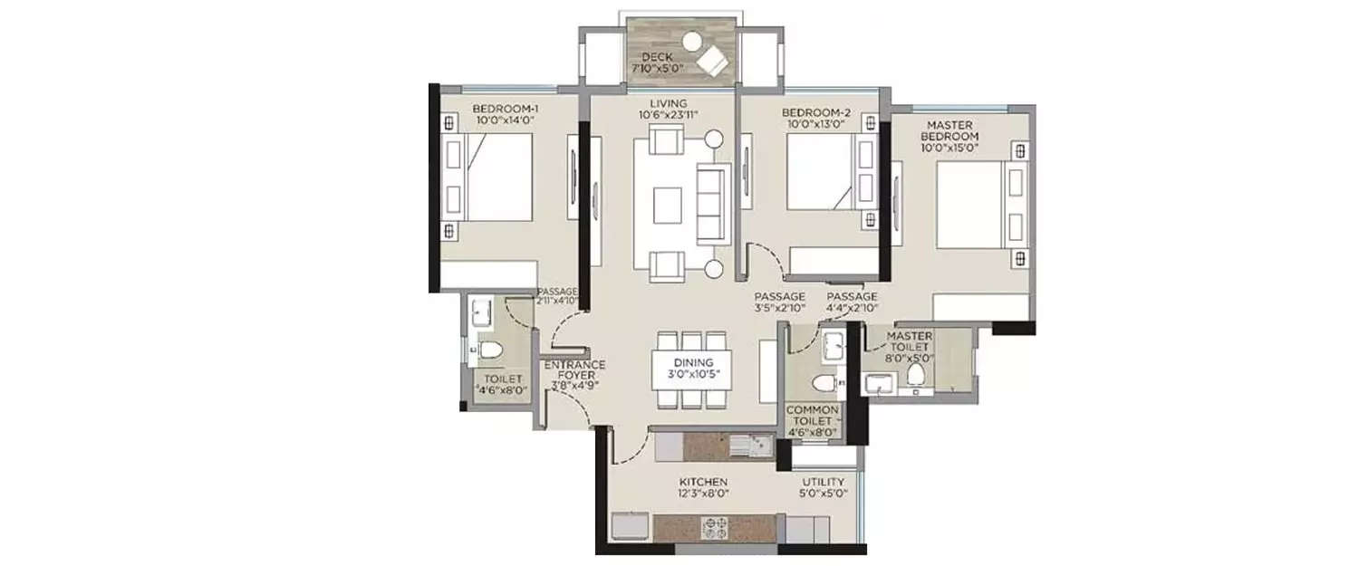 Floor plan for 3 BHK