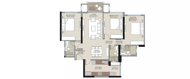 Hiranandani Gardens Powai - Floor plan 3 BHK 1103 Sq.ft